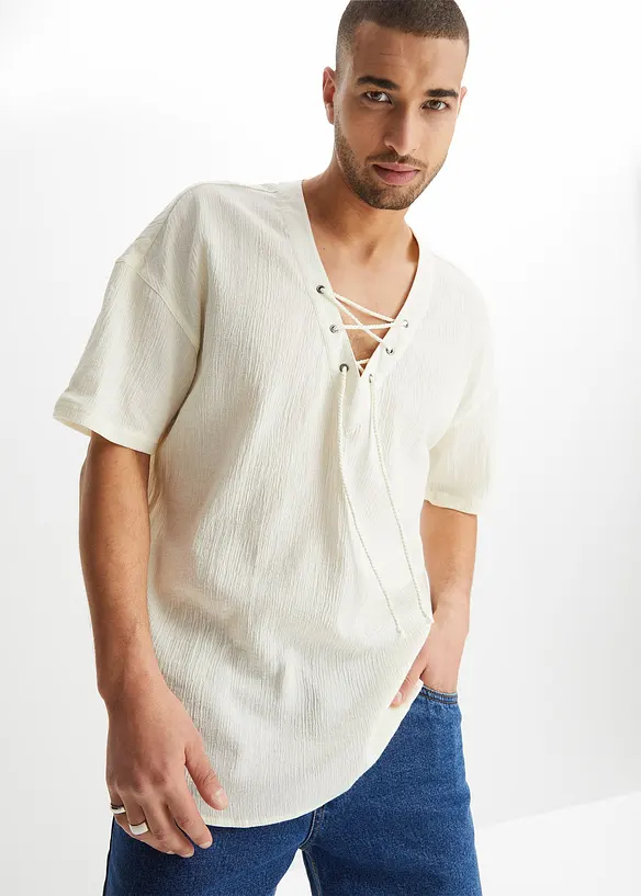 John Baner JEANSWEAR Schlupf-Kurzarmhemd mit Schnürung Super Sparpreis