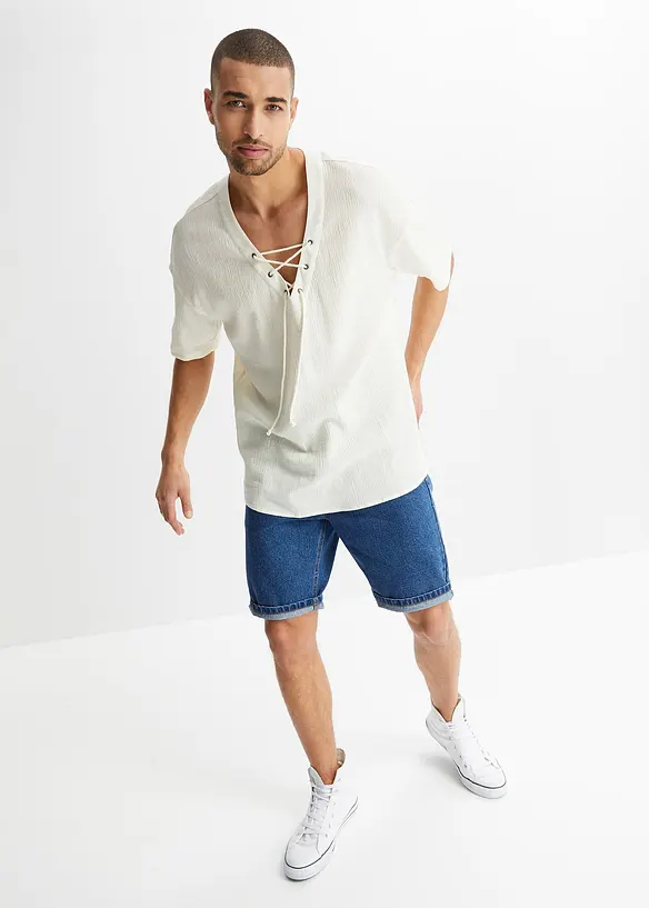 John Baner JEANSWEAR Schlupf-Kurzarmhemd mit Schnürung Super Sparpreis