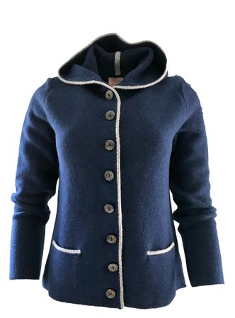 Pezzo D'oro Damenstrickjacke,Kapuze,Merinowolle,blau,nachhaltig aus Bayern Sonderangebote