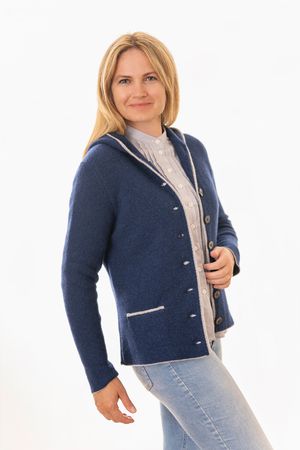 Pezzo D'oro Damenstrickjacke,Kapuze,Merinowolle,blau,nachhaltig aus Bayern Sonderangebote