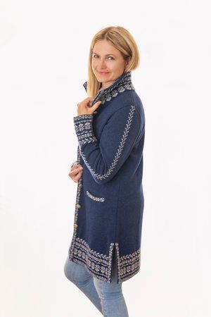 Pezzo D'oro Damenstrickmantel,nachtblau,Strick mit Jacquardbordüre,Doppelstrick,made in Bayern VIP-Rabatte