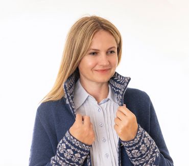 Pezzo D'oro Damenstrickmantel,nachtblau,Strick mit Jacquardbordüre,Doppelstrick,made in Bayern VIP-Rabatte