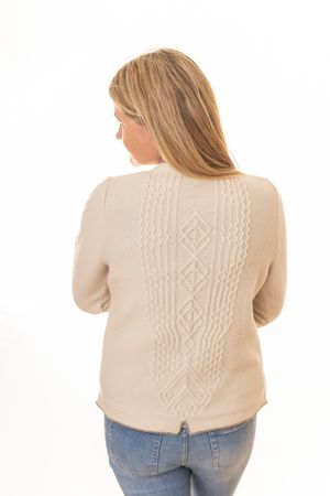 Pezzo D'oro edler Damenwollpullover wollweiss,Trachtenpulli reine Merinowolle, Begrenzte Freigabe