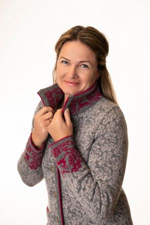 Pezzo D'oro Pezzo D&#039;oro Damenstrickmantel,Grautöne mit dunkelpinken Akzenten, nachhaltig produziert,made in Bayern, Merinowolle JETZT KAUFEN