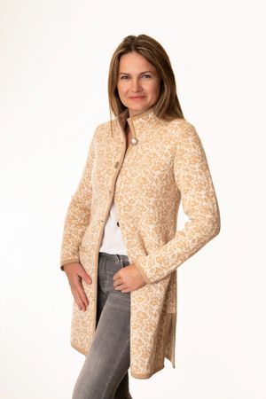 Pezzo D'oro Pezzo D&#039;oro Strickmantel offwhite/camel, Gehrock, reine Merinowolle, Strickhülle Letzte 2 Tage