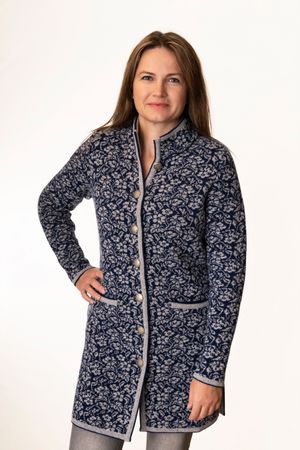 Pezzo D'oro Strickmantel marine/hellgrau,Gehrock, reine Merinowolle, nachhaltig in Bayern produziert Letzter Tag