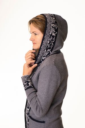 Pezzo D'oro Art en Laine Strickmantel,Gehrock mit Kapuze,Merinowolle,made in Bayern,marine/grau Vierteljährliche Förderung