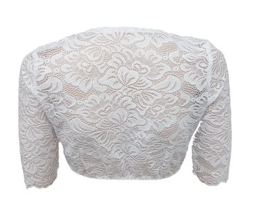 Pezzo D'oro Dirndlbluse aus elastischer Spitze weiß Kurzarm, Dirndlspitzenbluse Blitzverkäufe