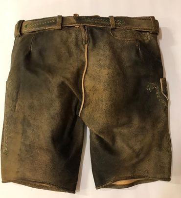 Pezzo D'oro Herrentrachtenlederhose kurz,braun antik finish,beige/grün bestickt,Größe 50 Zeitlich begrenztes Angebot