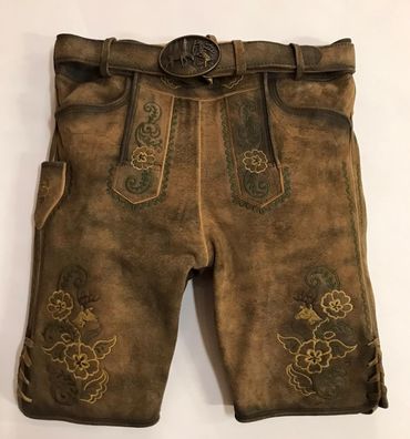 Pezzo D'oro Herrentrachtenlederhose kurz,braun antik finish,beige/grün bestickt,Größe 50 Zeitlich begrenztes Angebot