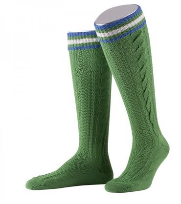 Pezzo D'oro Kniestrumpf mit zwei handgezogenen Zöpfen und Ringel in smaragd/mittelblau/beige Bestseller