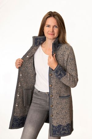 Pezzo D'oro Pezzo D&#039;oro Strickmantel in grau/blau gemustert, reine Wolle, hergestellt in Bayern, dicker warmer Wollmantel für Outdoor Bis zu 65% Rabatt