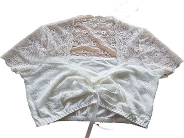 Pezzo D'oro Spitzendirndlbluse creme,Blumenbordüre,Herzausschnitt/Raffung Fabrikladen