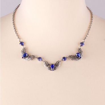 Pezzo D'oro Trachtencollier altsilber mit royalblau funkelnden Schmucksteinen, nickelfrei 50% Rabatt für begrenzte Zeit
