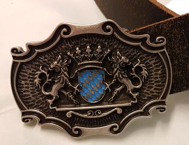 Pezzo D'oro Trachtengürtel mit Bayernwappen,Leder dunkelbraun antik Online
