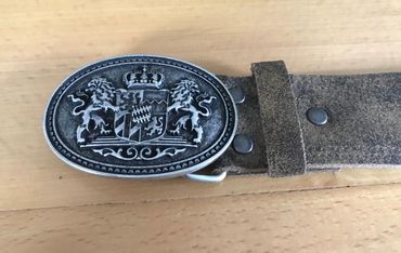Pezzo D'oro Trachtengürtel, Bayernschließe,echt Leder,braun-oliv,made in Germany Auslauf