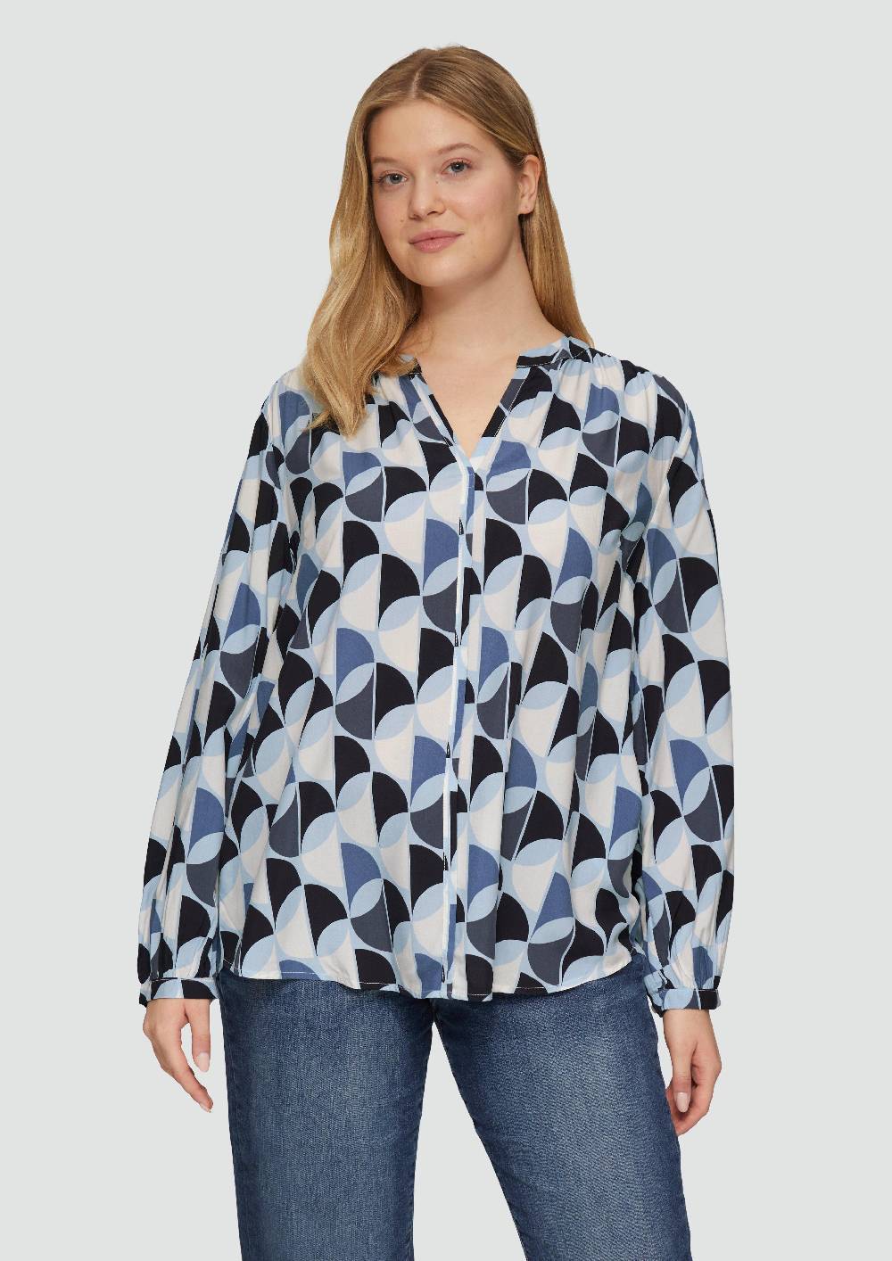 s.Oliver Viskose-Bluse mit Raffdetails und All-over-Print Letzter Tag