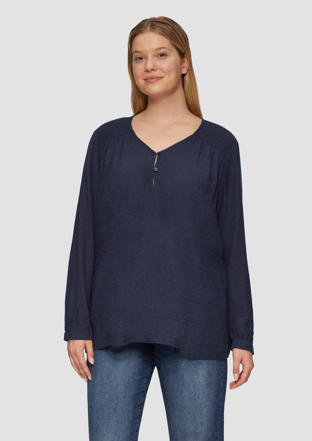 s.Oliver Strukturierte Bluse aus Viskosemix mit Smok Detail Fabrik Onlineshop