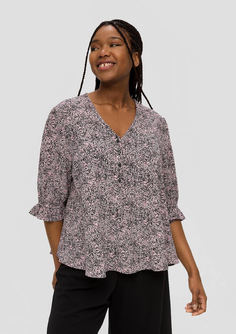 s.Oliver Kurze, gemusterte Bluse mit Raffung Neueste Mode