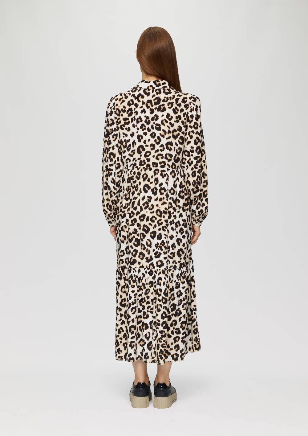 s.Oliver Langes Viskosekleid mit Leo-Muster und Volants Kostenloser Versand international