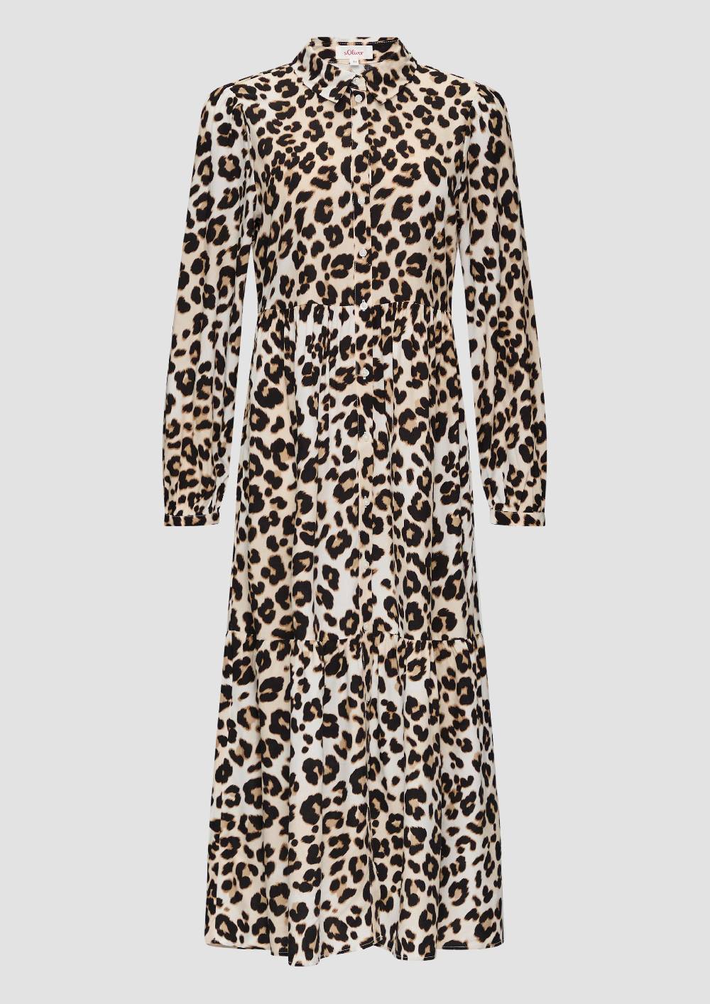 s.Oliver Langes Viskosekleid mit Leo-Muster und Volants Kostenloser Versand international