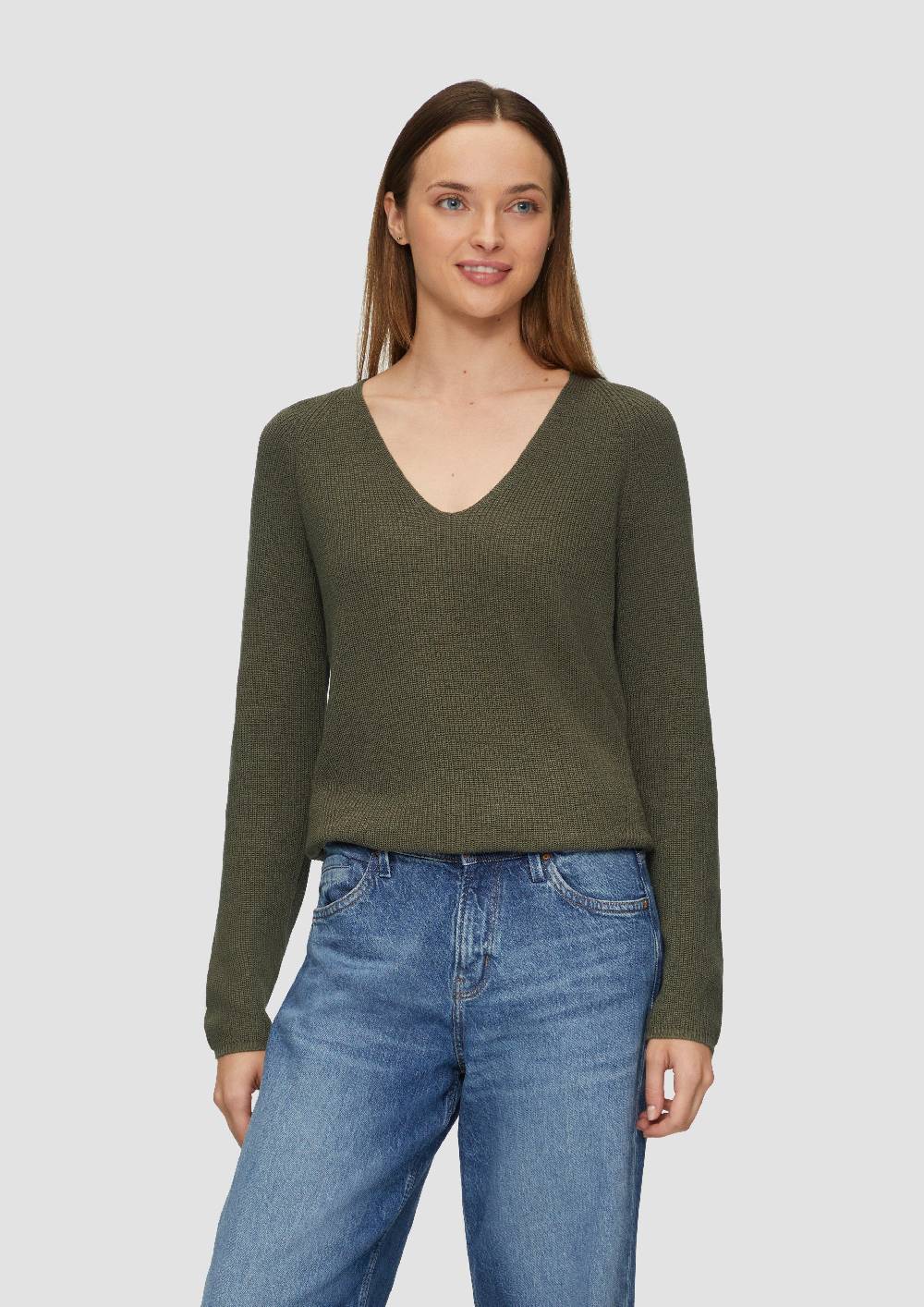 s.Oliver Strickpullover mit V-Ausschnitt und Raglan-Ärmeln Heißer Verkauf
