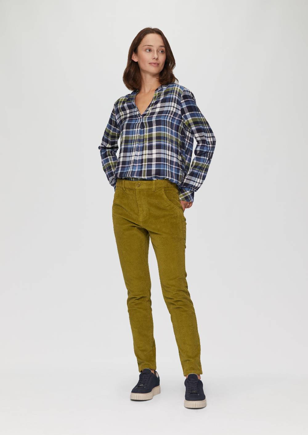 s.Oliver Karierte Bluse aus Viskosemix und Krempel-Detail Tägliche Deals