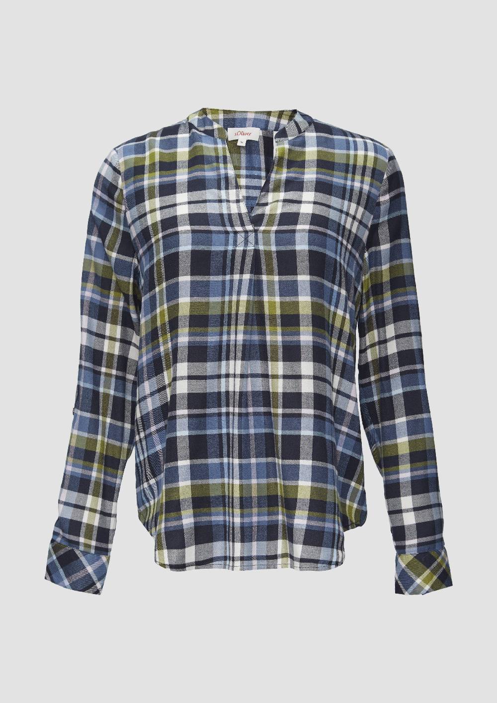 s.Oliver Karierte Bluse aus Viskosemix und Krempel-Detail Tägliche Deals