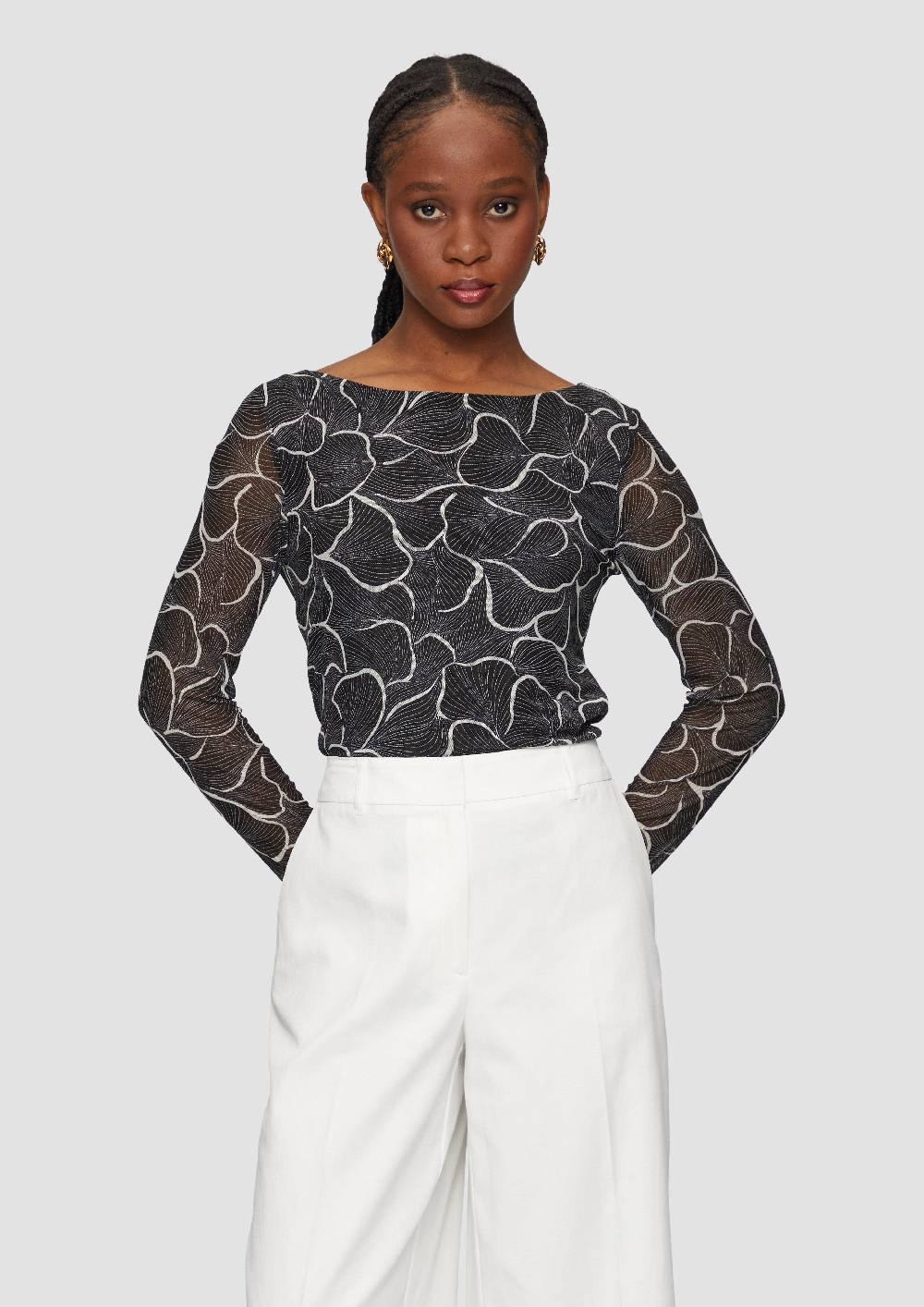 s.Oliver Mesh-Shirt mit U-Boot-Ausschnitt Tiefpreis