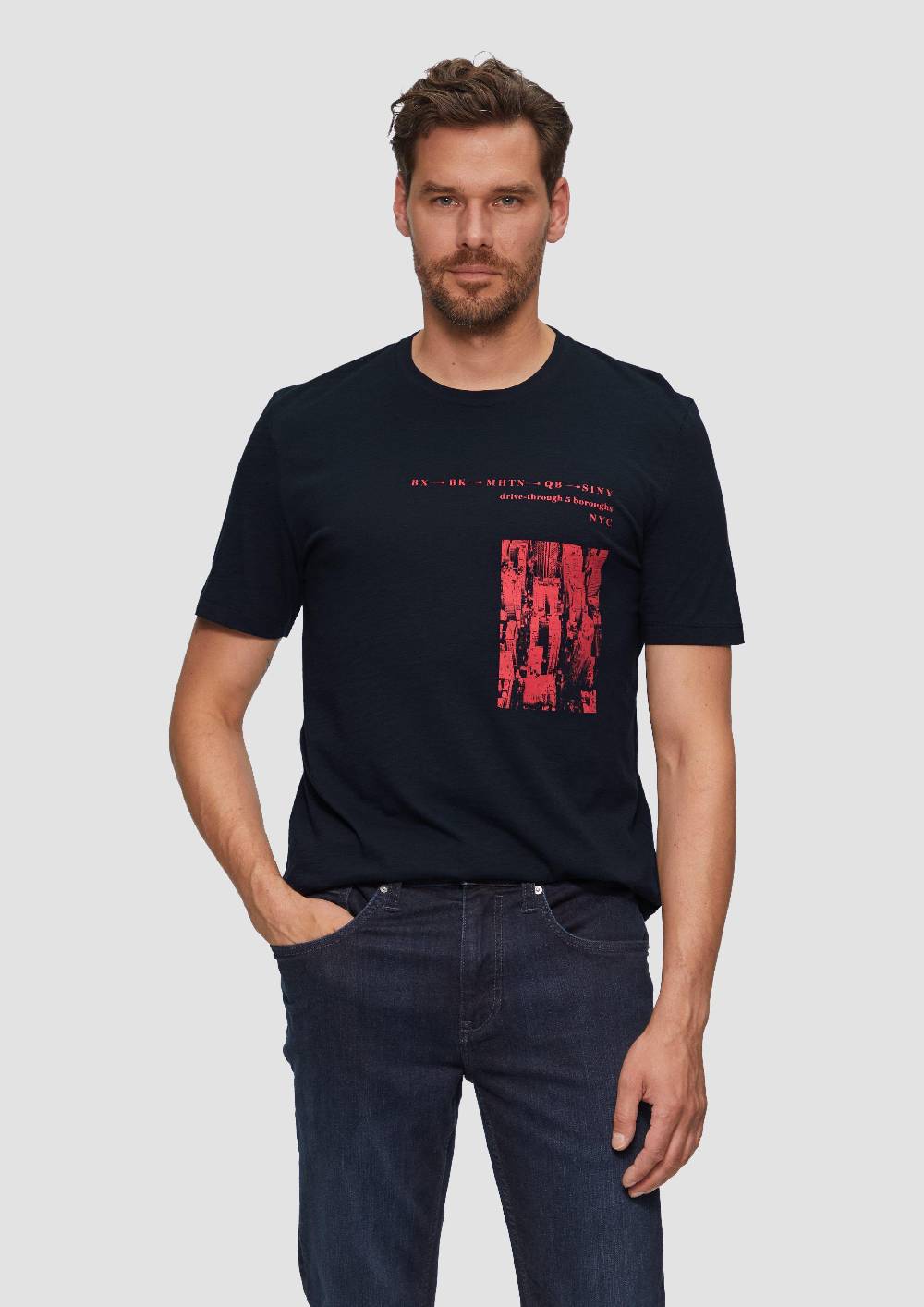 s.Oliver Printshirt aus Baumwolle mit Flammgarnstruktur Auslauf