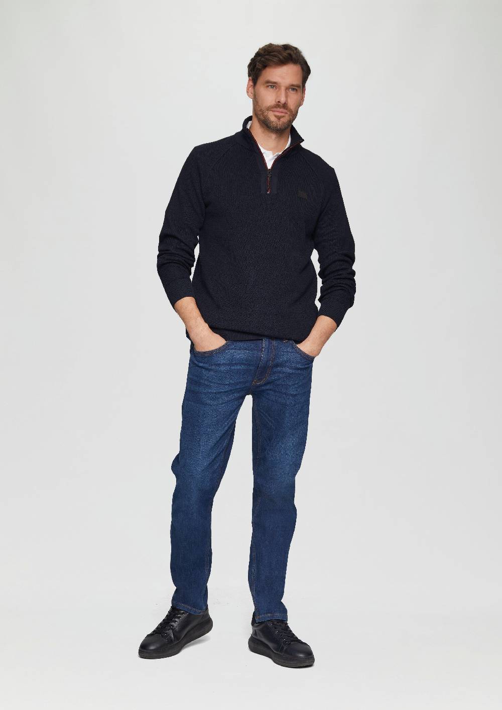 s.Oliver Strickpullover mit Troyer-Kragen und Strukturmix Blitzverkäufe
