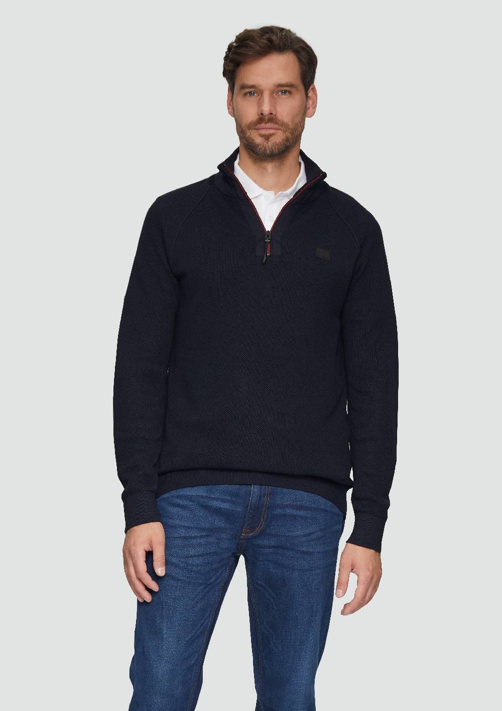 s.Oliver Strickpullover mit Troyer-Kragen und Strukturmix Blitzverkäufe