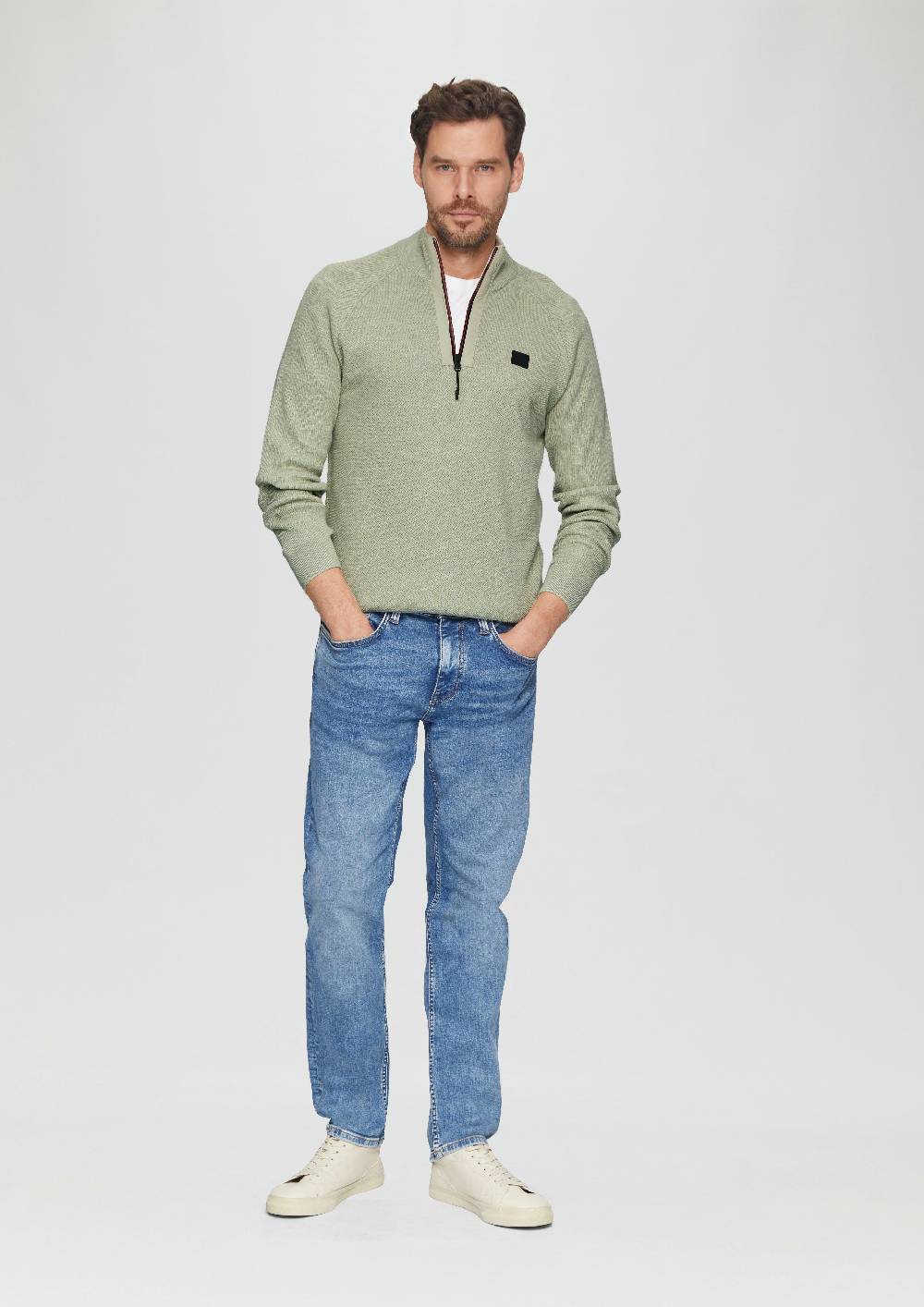 s.Oliver Strickpullover mit Troyer-Kragen und Strukturmix Günstig kaufen