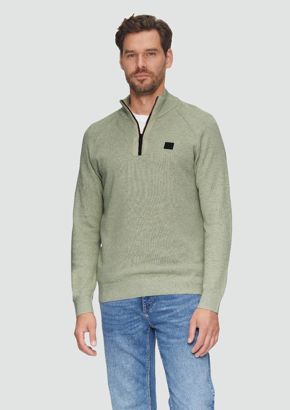 s.Oliver Strickpullover mit Troyer-Kragen und Strukturmix Günstig kaufen
