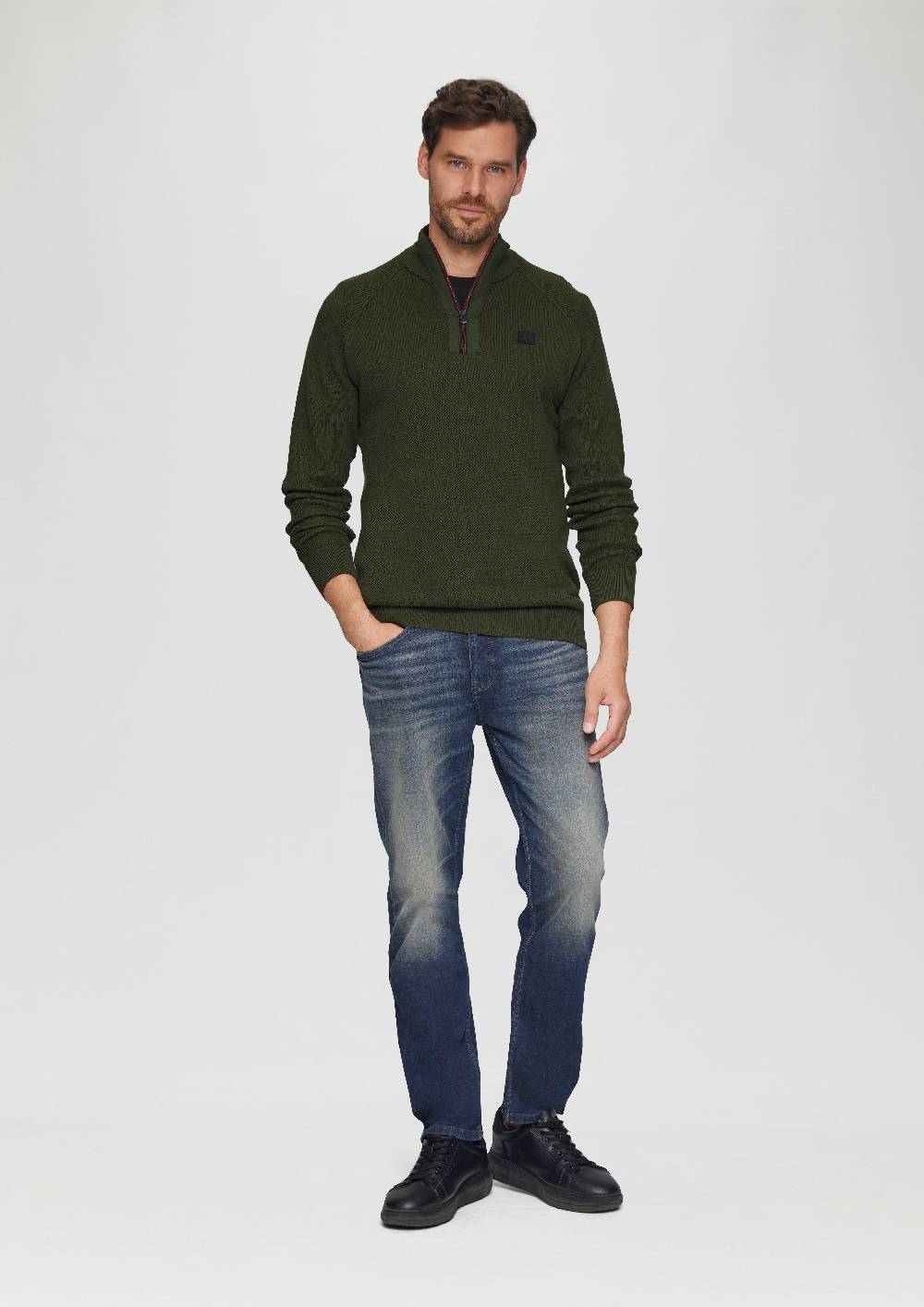 s.Oliver Strickpullover mit Troyer-Kragen und Strukturmix Große Rabatte