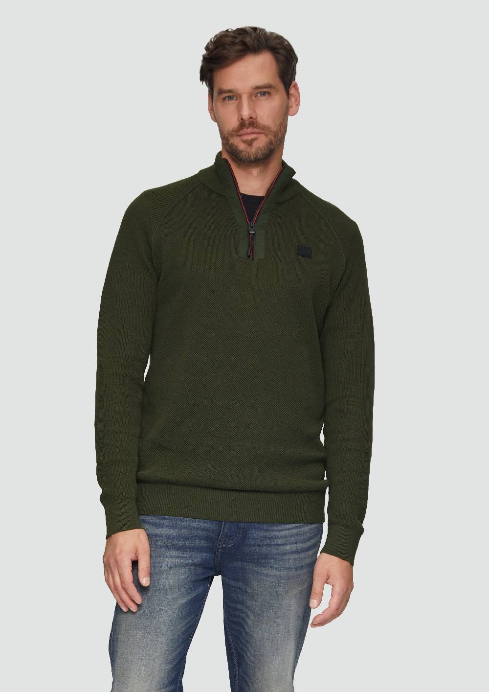 s.Oliver Strickpullover mit Troyer-Kragen und Strukturmix Große Rabatte