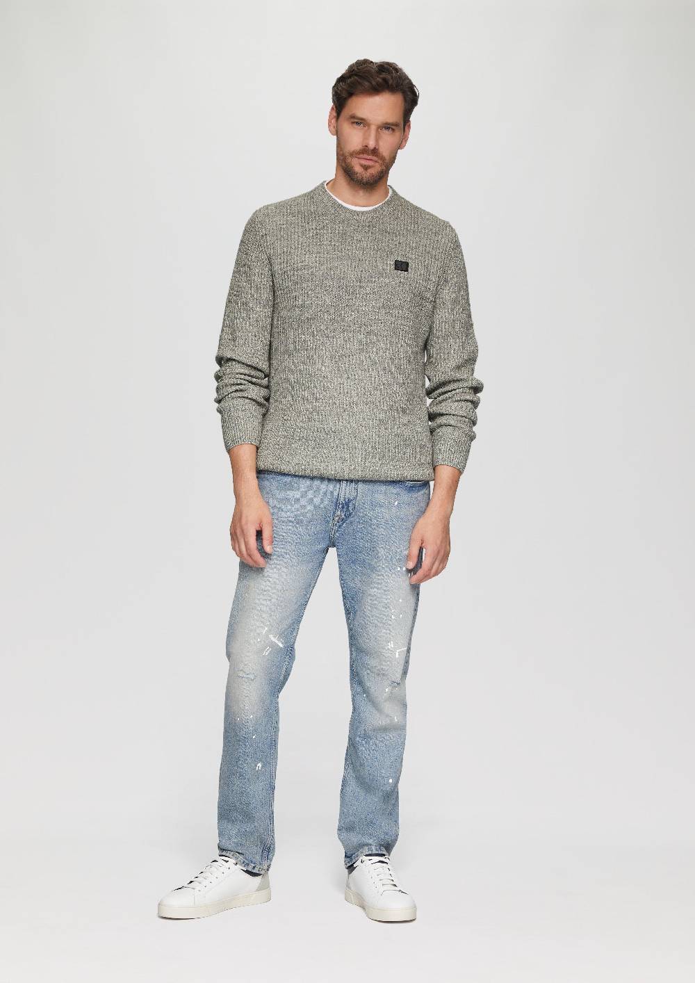 s.Oliver Melierter Pullover mit Patentmuster und Crew Neck Clearance-Verkauf