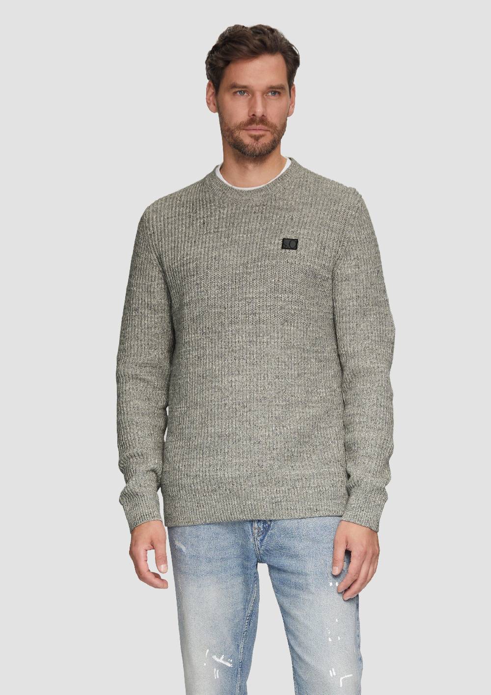 s.Oliver Melierter Pullover mit Patentmuster und Crew Neck Clearance-Verkauf