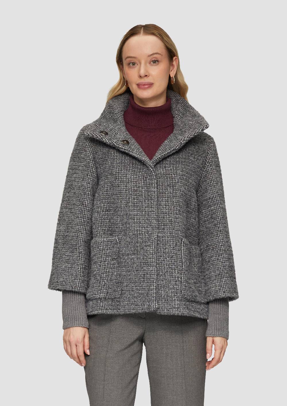 s.Oliver Flauschige Jacke mit Strickbündchen am Ärmel Fabrikverkauf
