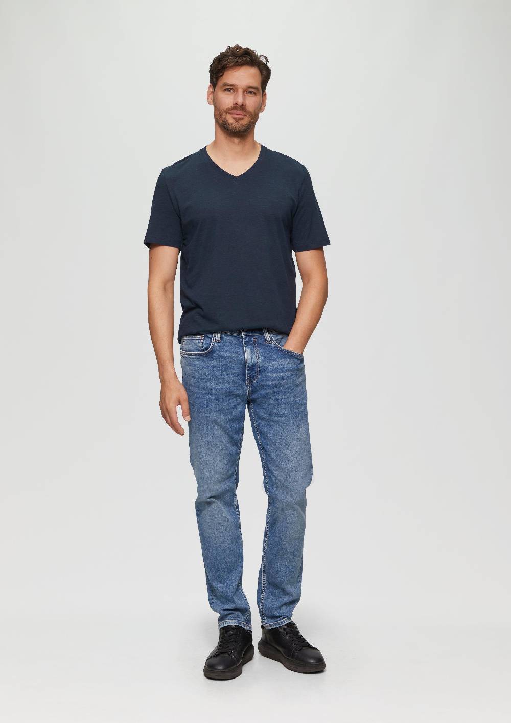 s.Oliver Baumwollshirt mit V-Ausschnitt und Flammgarnstruktur Blitzangebot