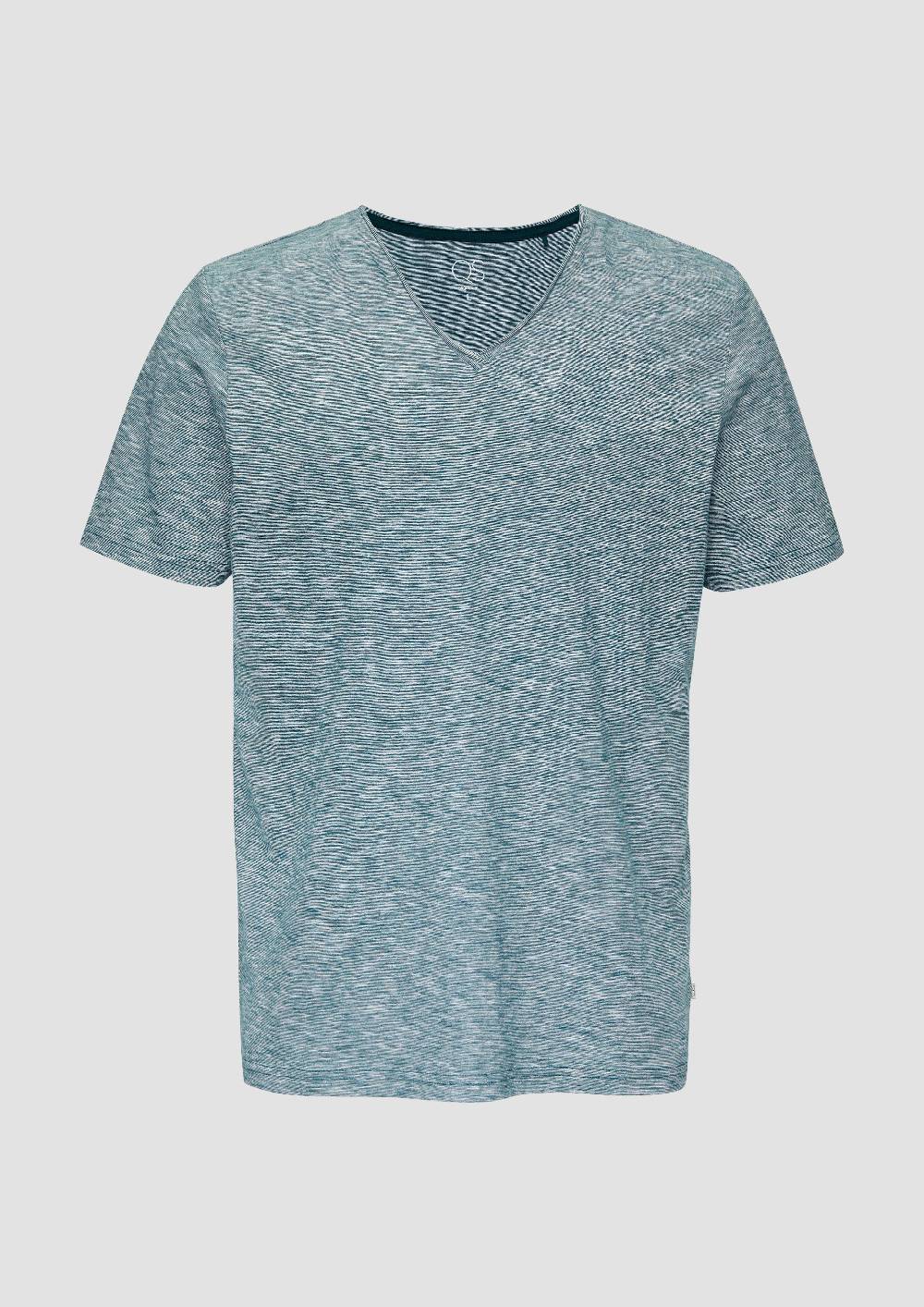 s.Oliver Meliertes T-Shirt mit V-Ausschnitt und Logo-Detail Bestseller