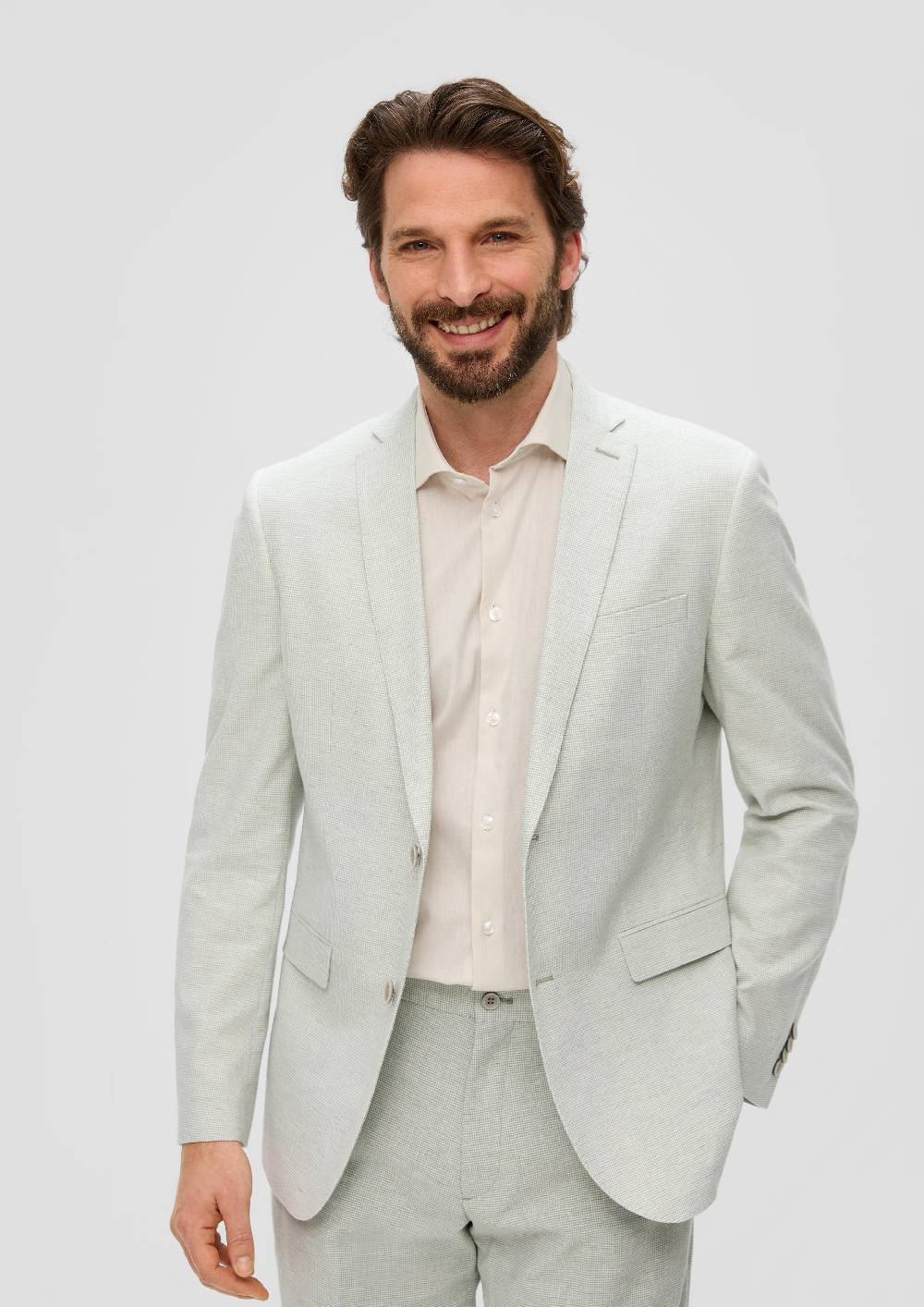 s.Oliver s.O PURE: Anzugsakko aus Leinenmix mit Hahnentritt-Muster im Angebot