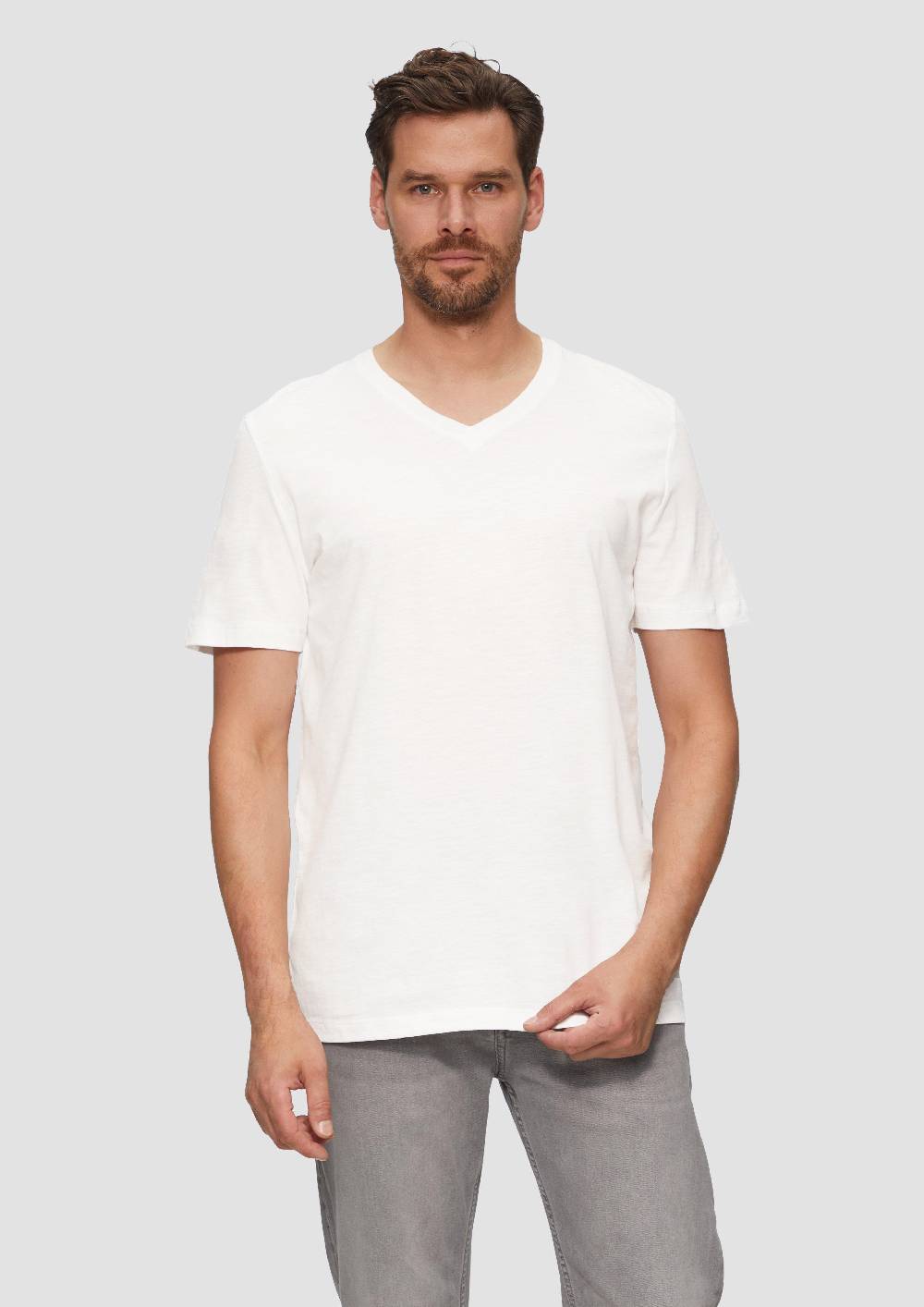 s.Oliver Baumwollshirt mit V-Ausschnitt und Flammgarnstruktur Valentinstagsangebot