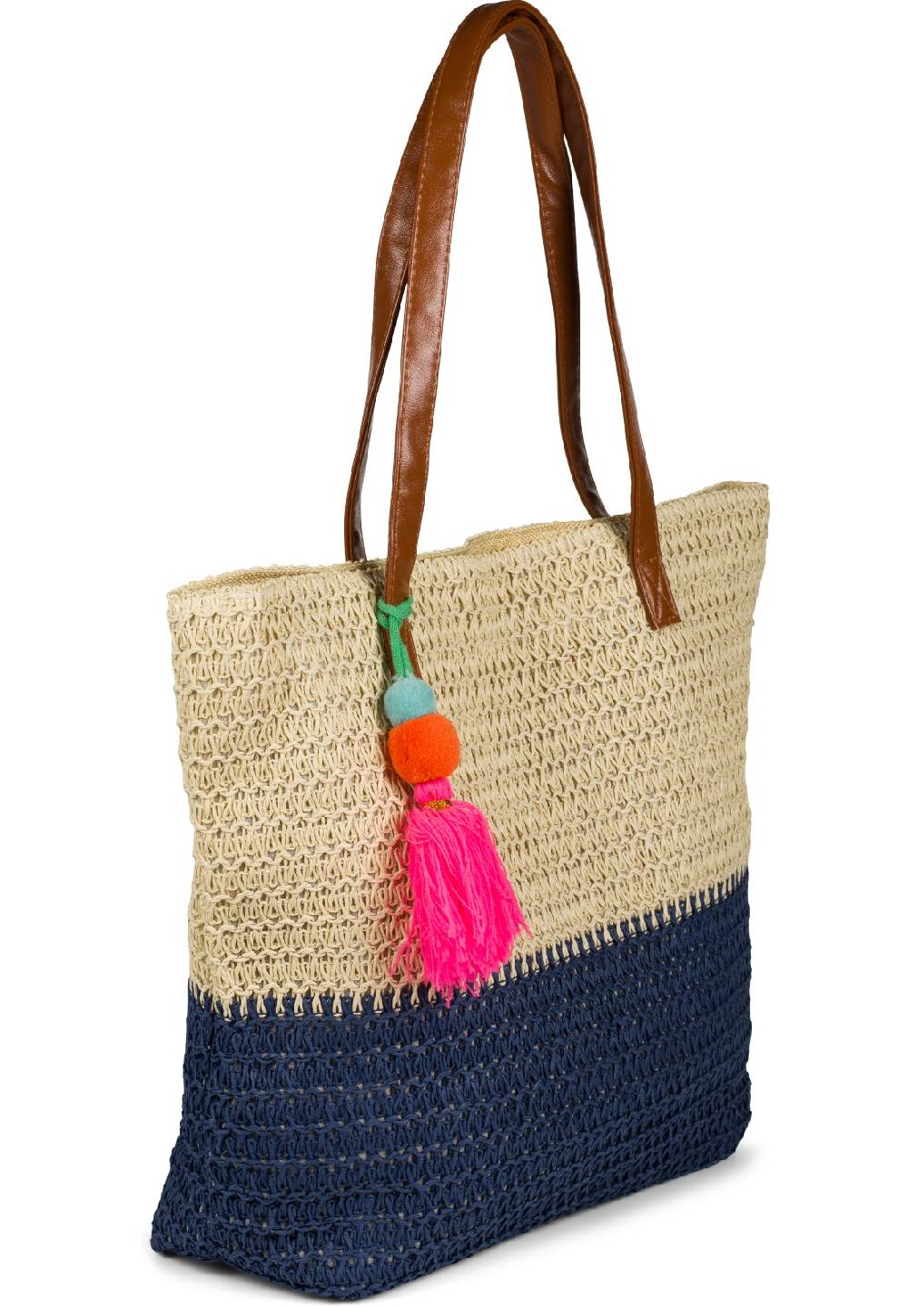 Stylebreaker Korbflecht Henkeltasche - Basttasche 2-Farbig Super Sparpreis
