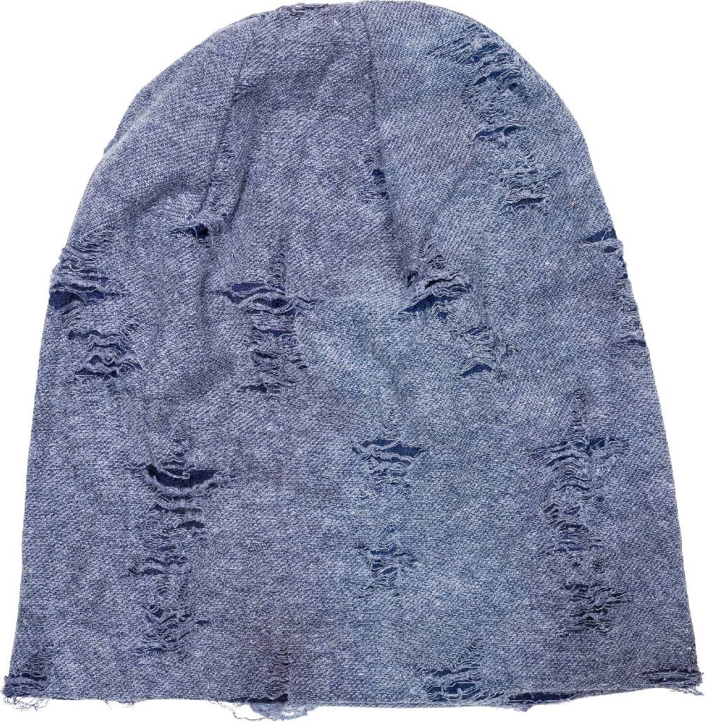 Stylebreaker Beanie Mütze Destroyed Denim Sterne Auslauf