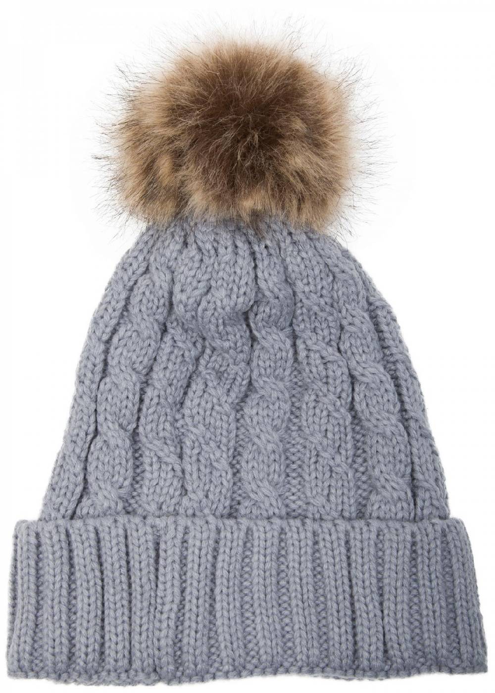 Stylebreaker Strickmütze mit Zopfmuster & Kunstfellbommel Letzter Tag