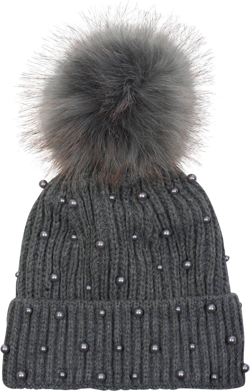 Stylebreaker Strick Bommelmütze mit Perlen und Fleece Futter Sonderangebote