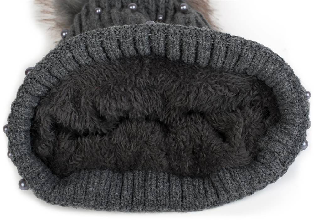 Stylebreaker Strick Bommelmütze mit Perlen und Fleece Futter Sonderangebote
