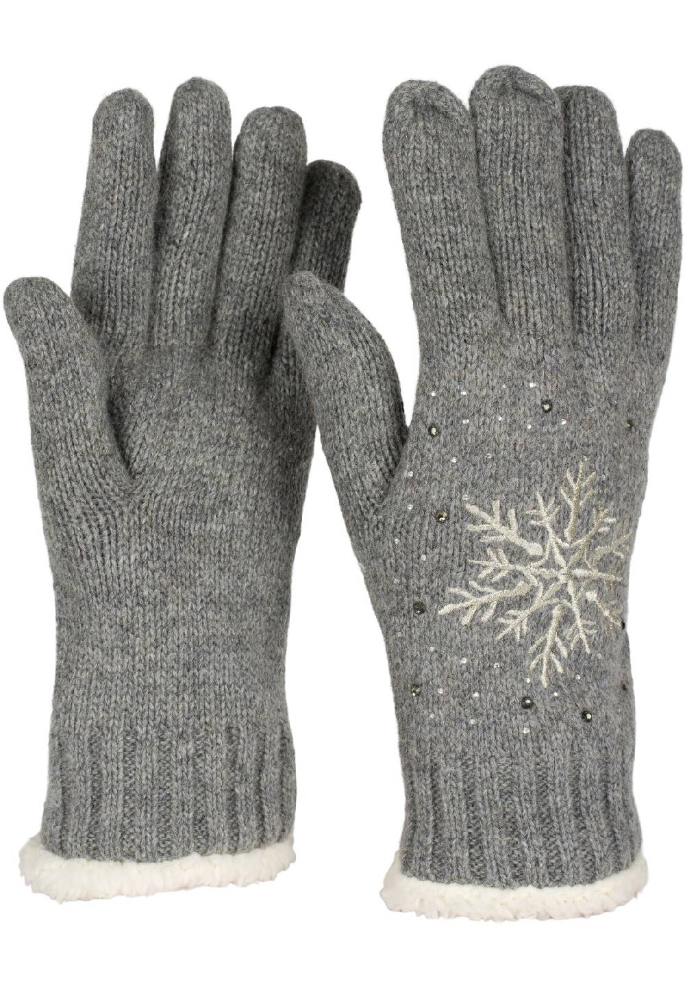 Stylebreaker Strickhandschuhe mit Schneeflocke, Strass und Fleece Online