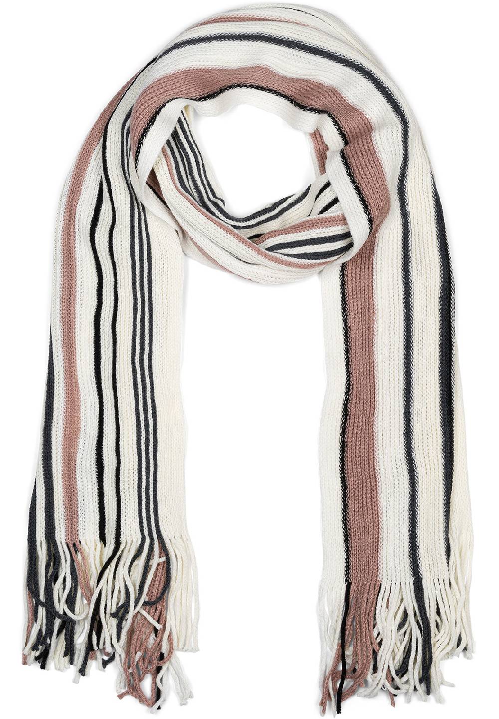 Stylebreaker Feinstrick Schal mit Streifen Muster und Fransen Fabrik Onlineshop